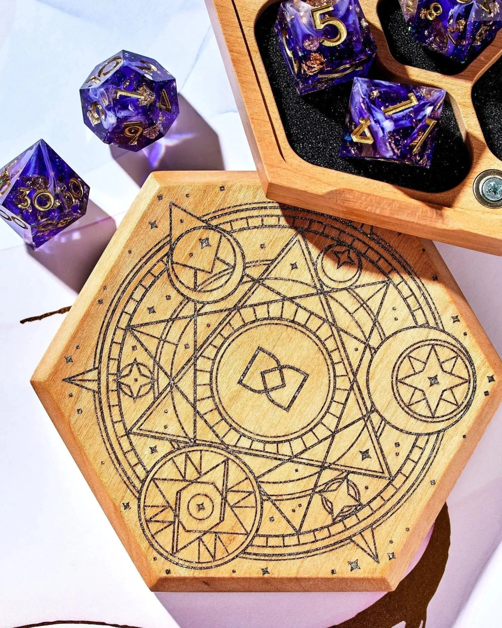 Magical Circle Tabletop Dice Vault in Cherry by Wyrmwood x Dispel