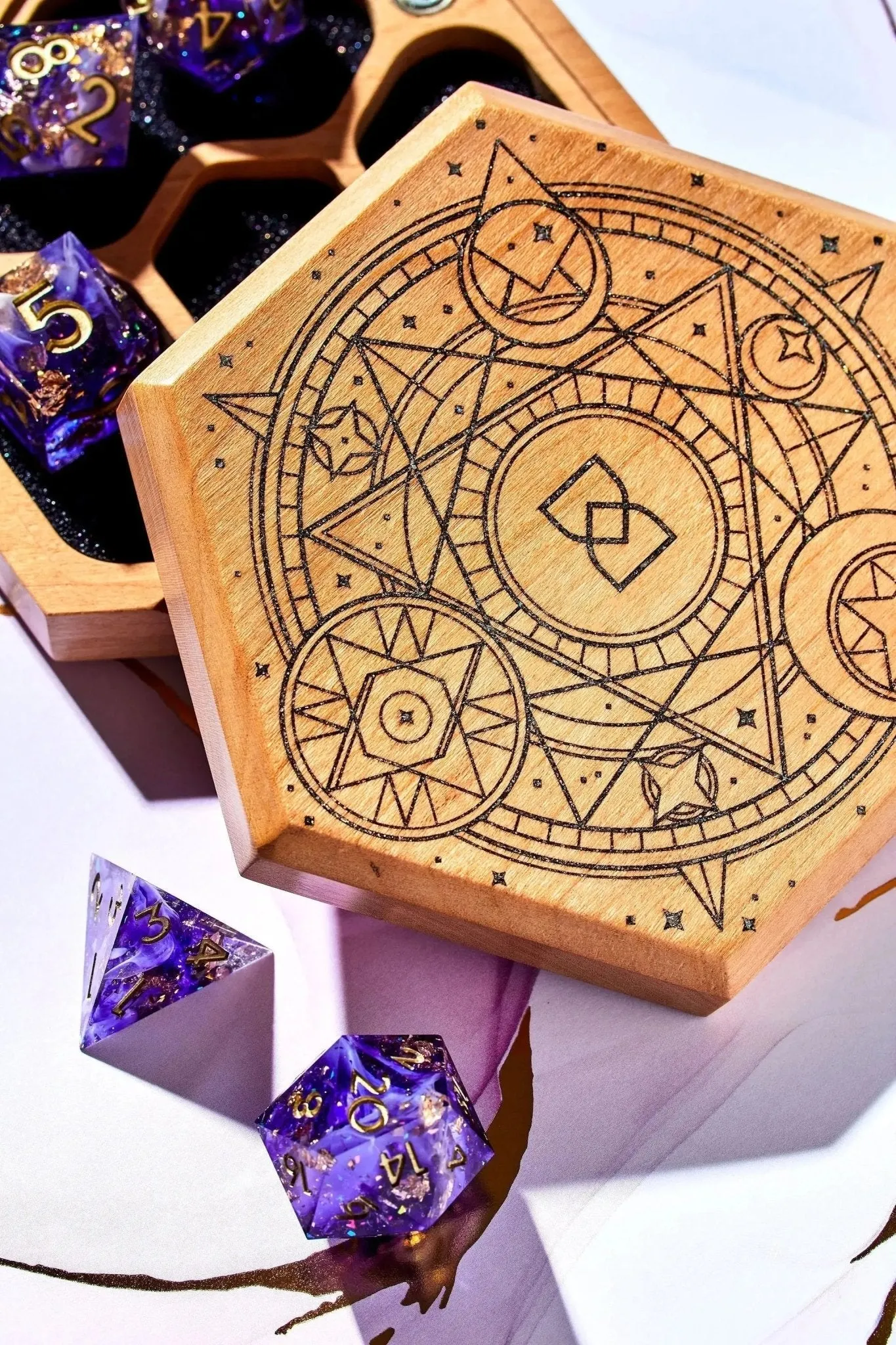 Magical Circle Tabletop Dice Vault in Cherry by Wyrmwood x Dispel