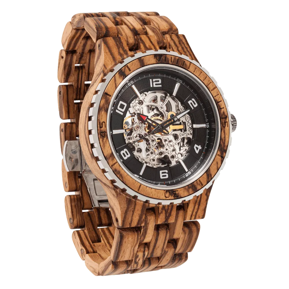 Men's Premium Self-Winding Transparent Body Zebra Wood Watches