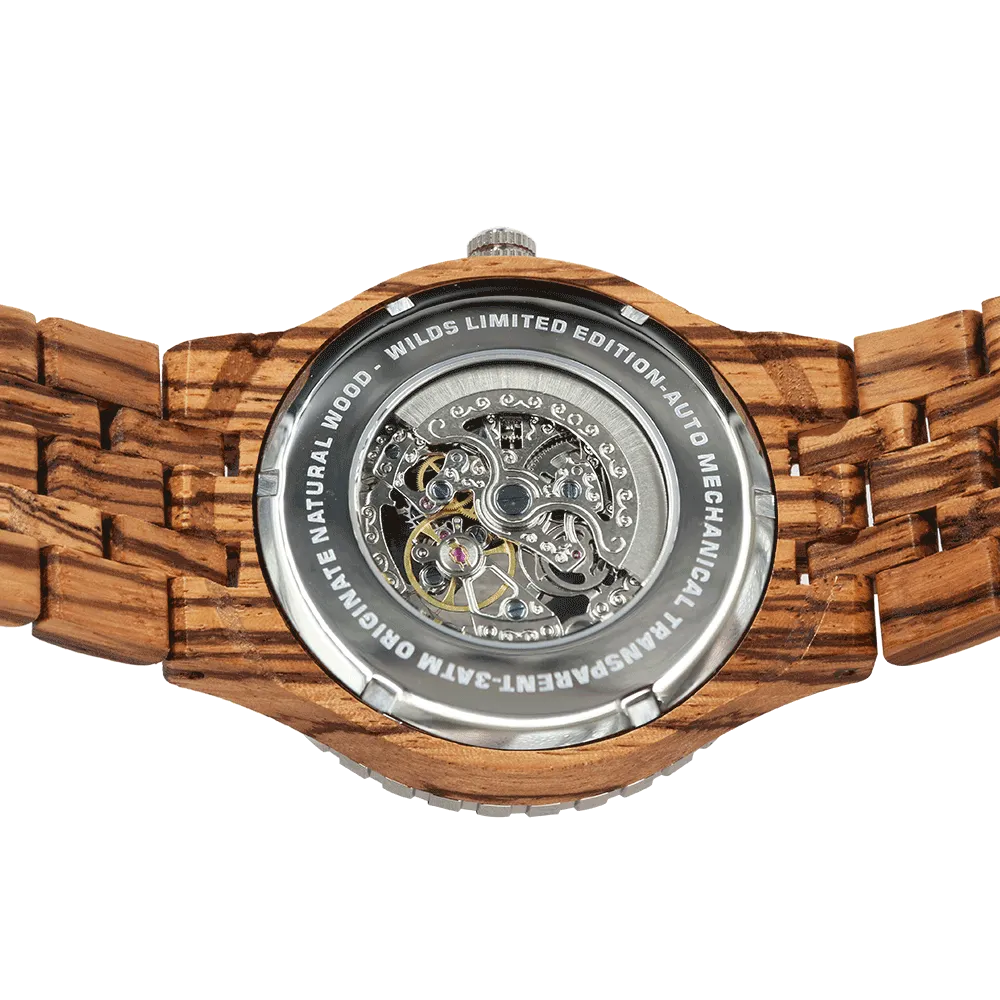 Men's Premium Self-Winding Transparent Body Zebra Wood Watches