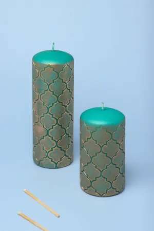 Morocco Gold Brass Emerald Green Pillar Candle