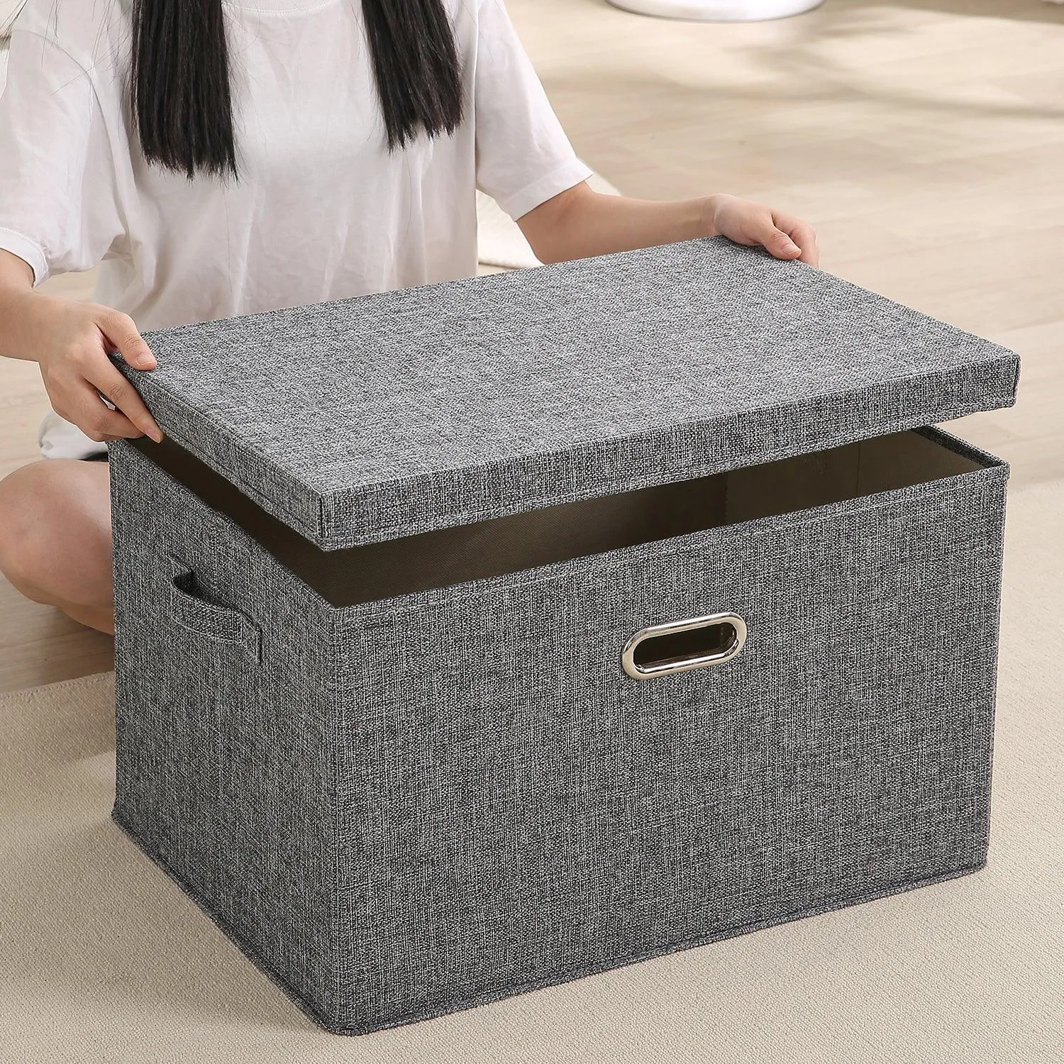 Multipurpose Foldable Storage Box with Lid, Extra Large 50x35x32 cm, Grey