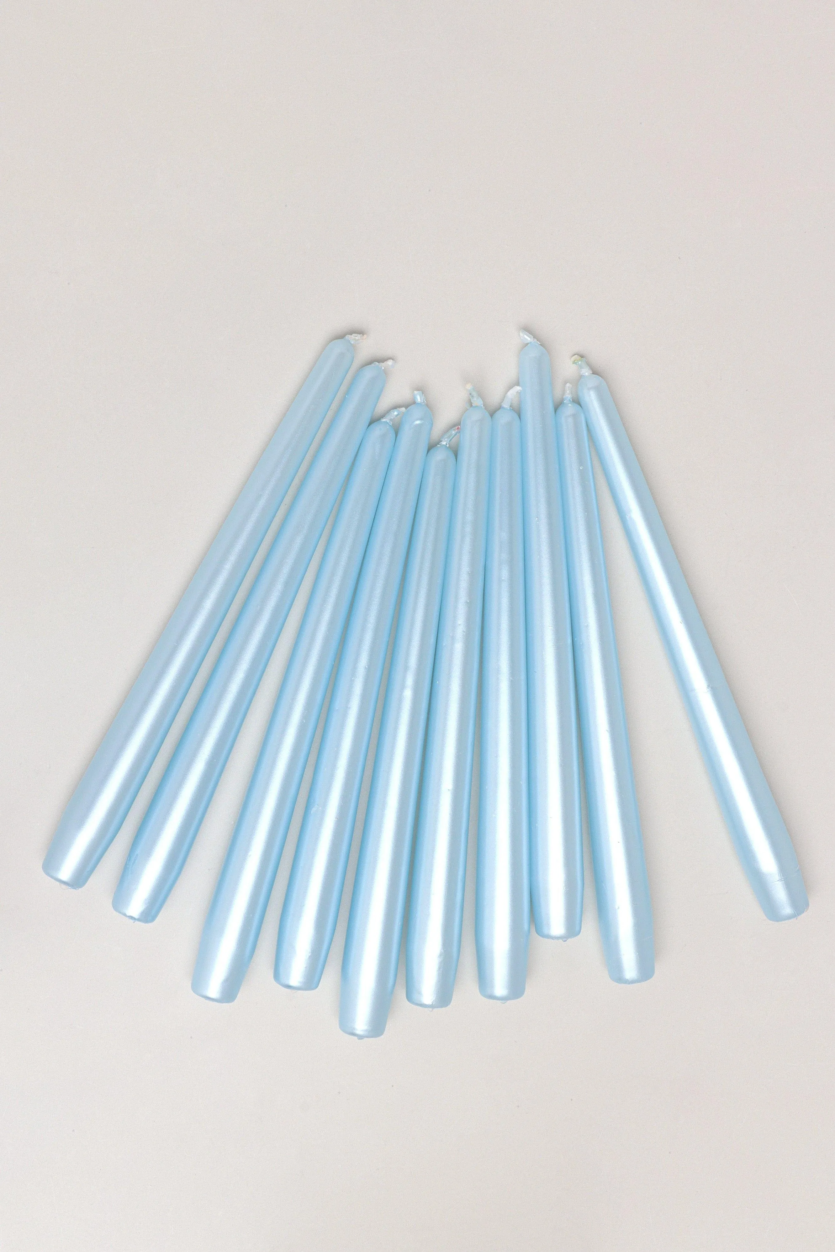 Pack Of 10 Or 20 Coraline Tall Shimmer Candlesticks Blue Dinner Candles