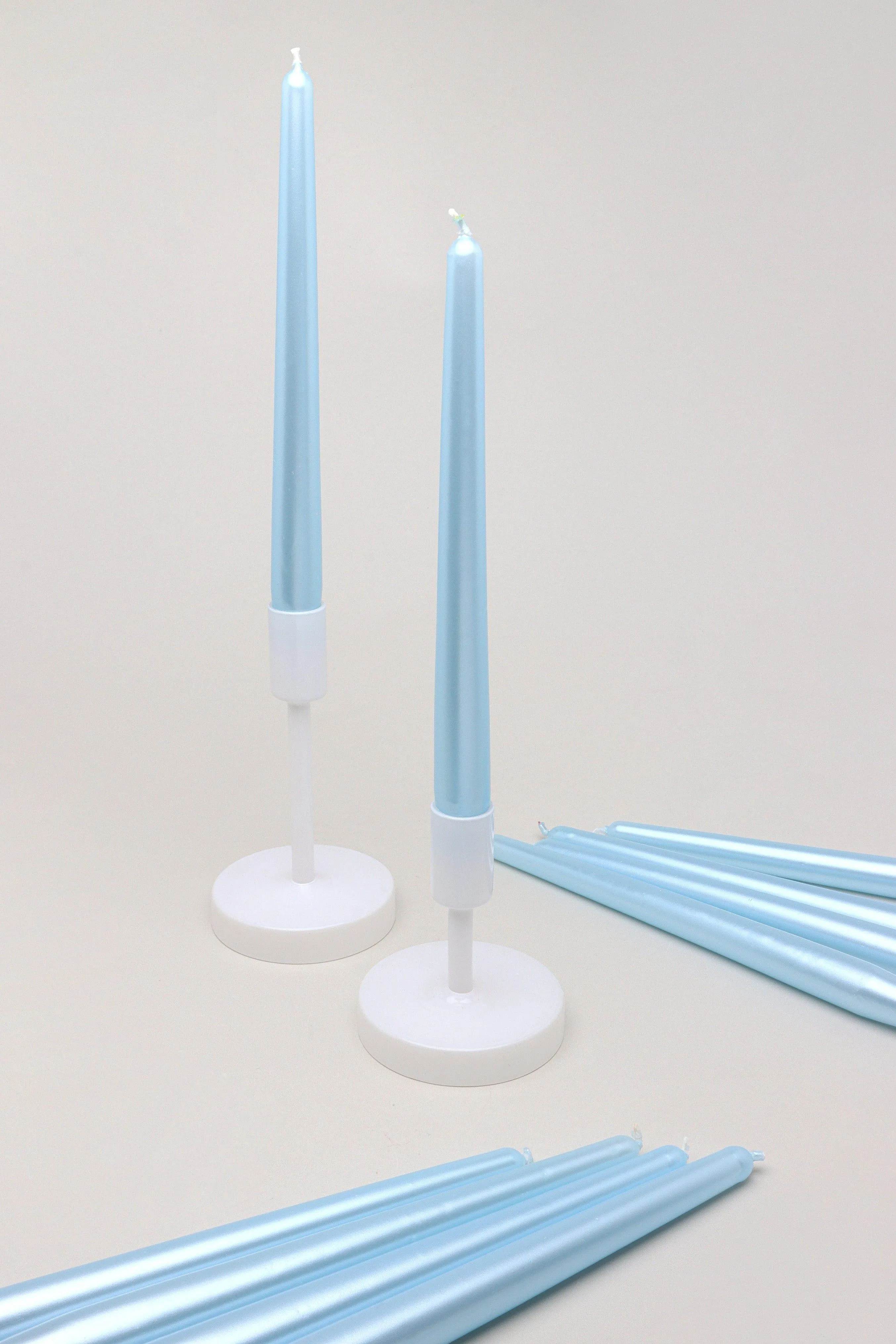 Pack Of 10 Or 20 Coraline Tall Shimmer Candlesticks Blue Dinner Candles