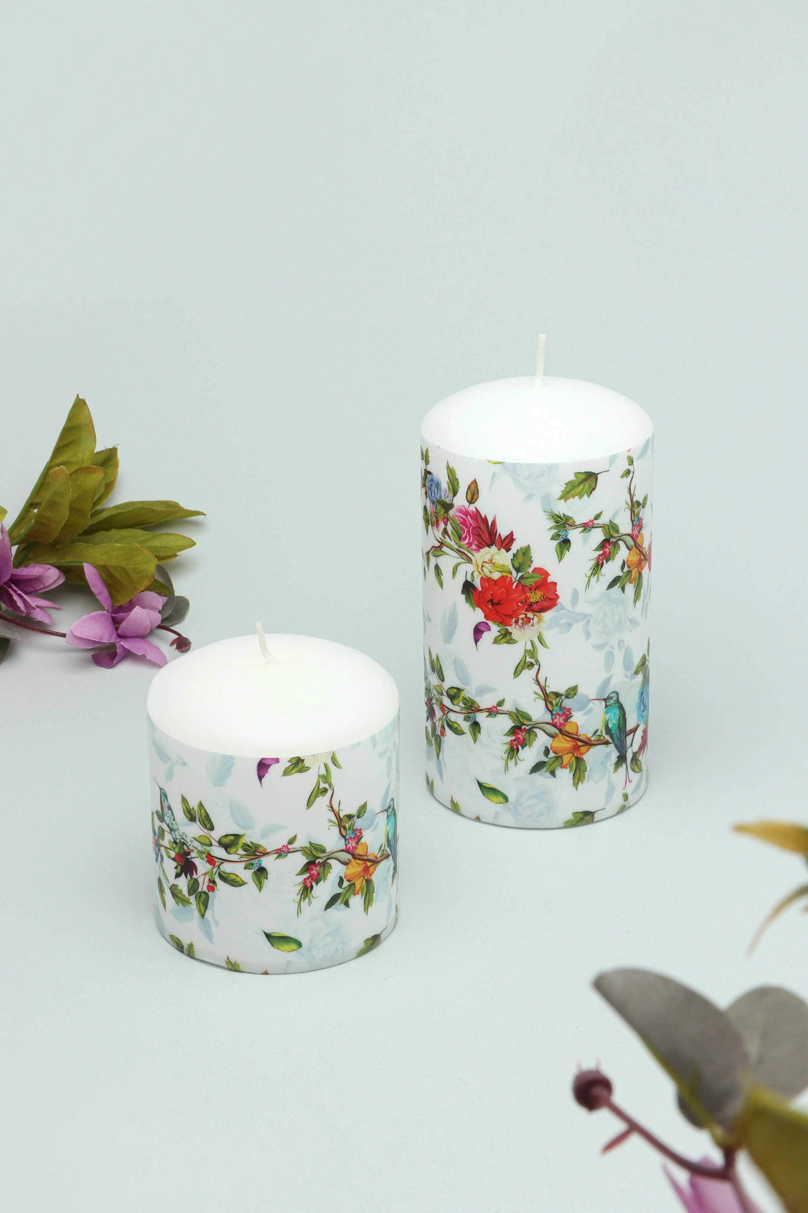 Paradise Birds Flowers Retro Pillar Candle