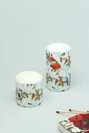 Paradise Birds Flowers Retro Pillar Candle