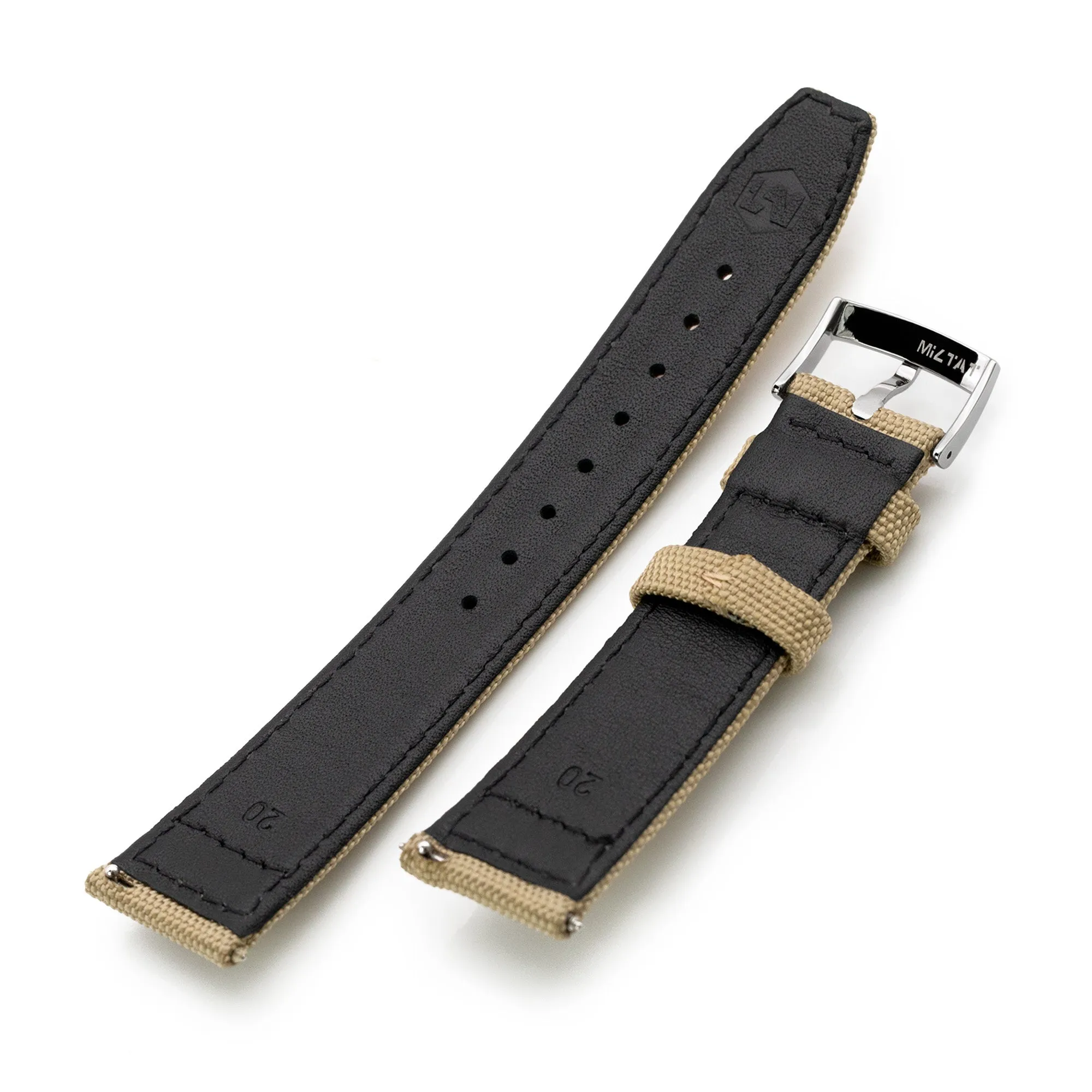 Q.R. 20mm Khaki Sailcloth Watch Band with leather lining