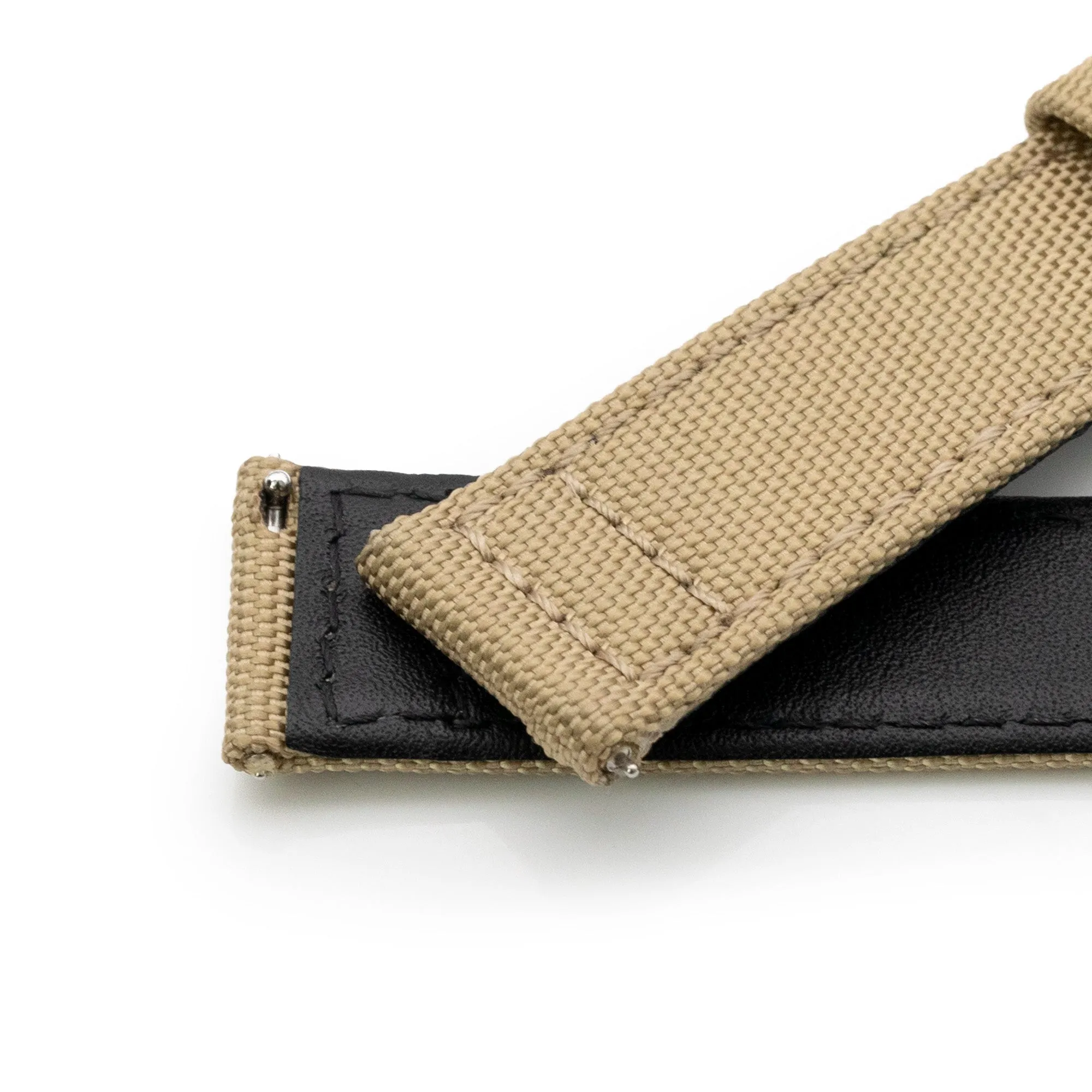 Q.R. 20mm Khaki Sailcloth Watch Band with leather lining