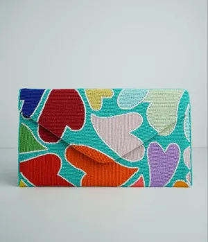 Rainbow Heart Beaded Clutch