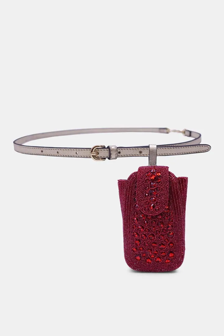 Red Maroon Crystal Embellished  Clutch with Sling