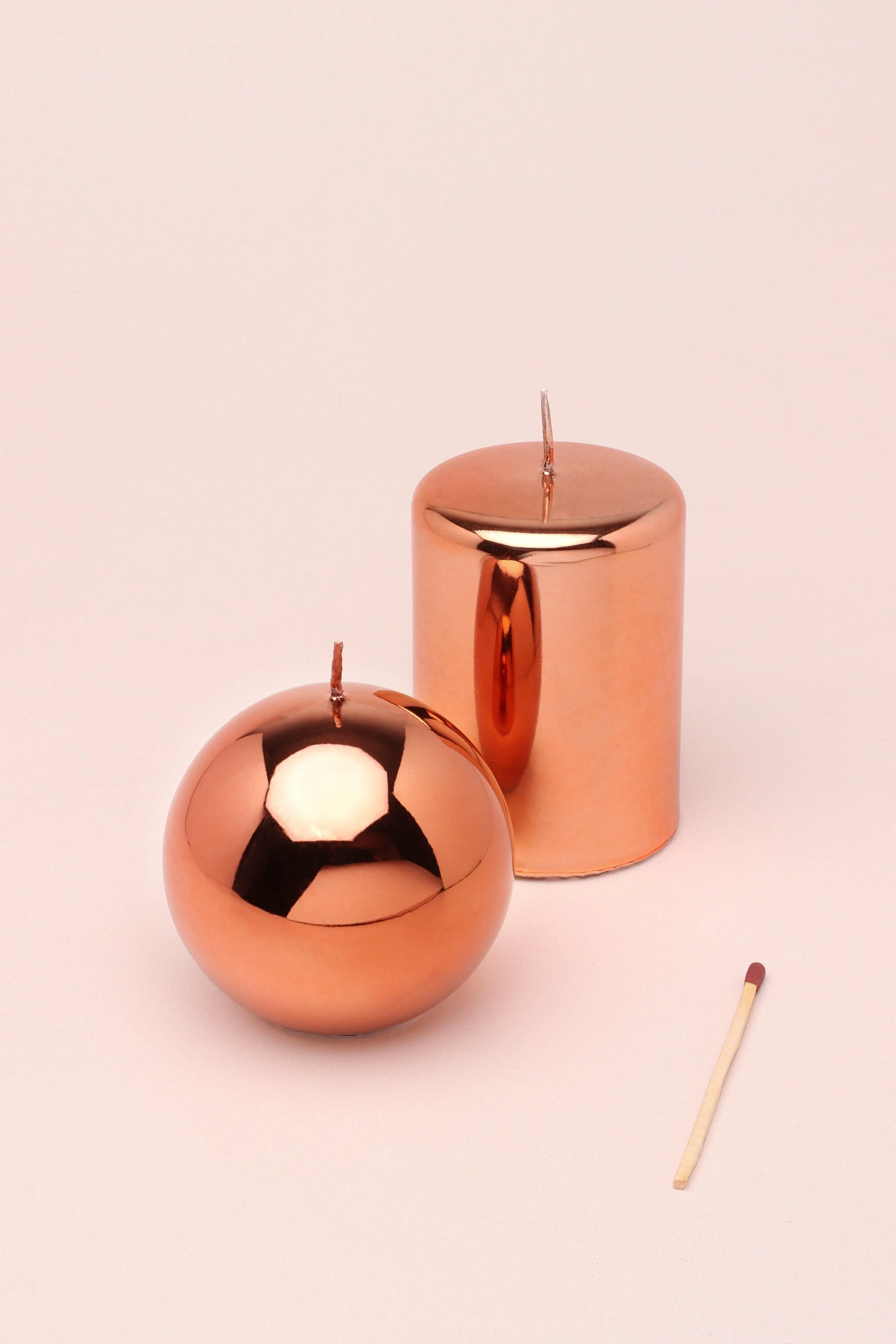 Rose Gold Glass Effect Metallic Pillar and Ball Candles