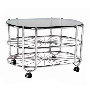 s k grill art Stainless Steel Coffee Table Centre Table with 10 mm Glass with Wheel 18 X 30 X 21 Inch (Clear Glass)