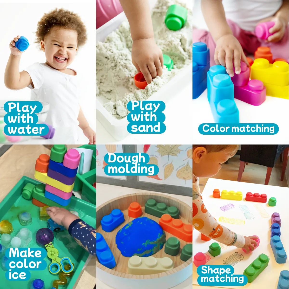 Sensory Soft Building Blocks - 21pcs - Montessori Early Learning Toys for Toddlers 2-5 Years - Bath Play, Stacking & Teething