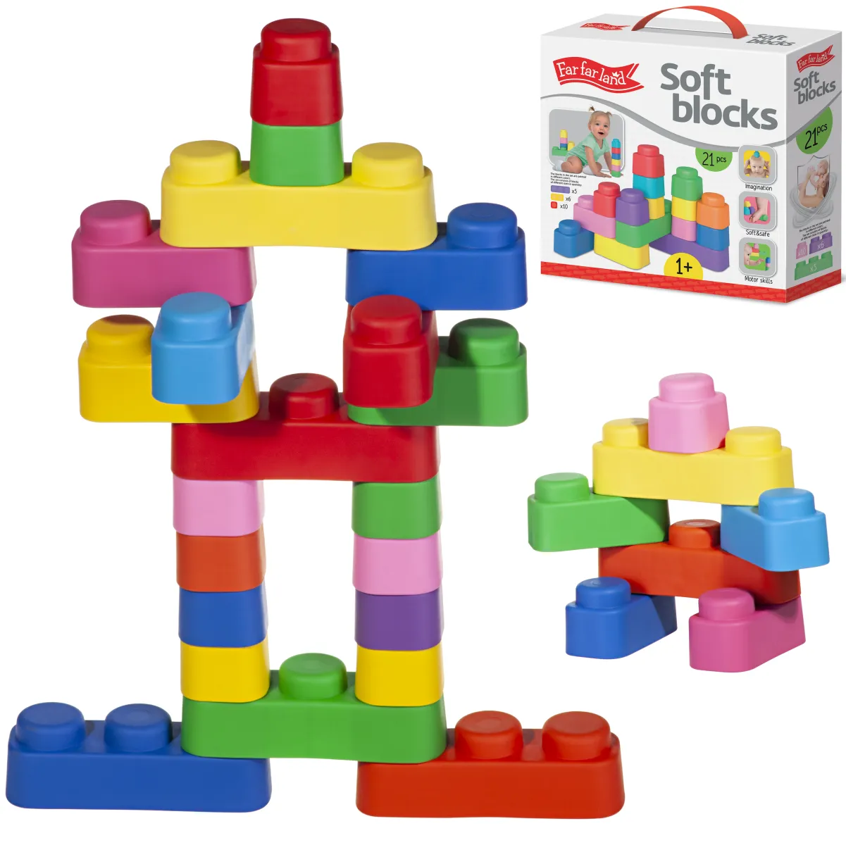 Sensory Soft Building Blocks - 21pcs - Montessori Early Learning Toys for Toddlers 2-5 Years - Bath Play, Stacking & Teething