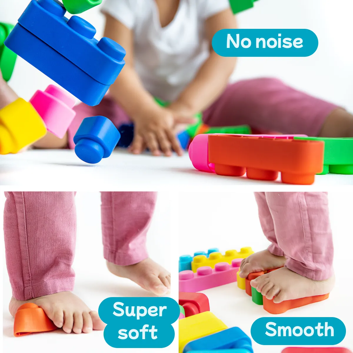 Sensory Soft Building Blocks - 21pcs - Montessori Early Learning Toys for Toddlers 2-5 Years - Bath Play, Stacking & Teething