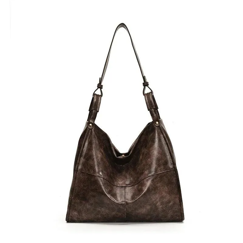 Shoulder Bags Large Distressed Retro Leather Women Snap Soft Handbags