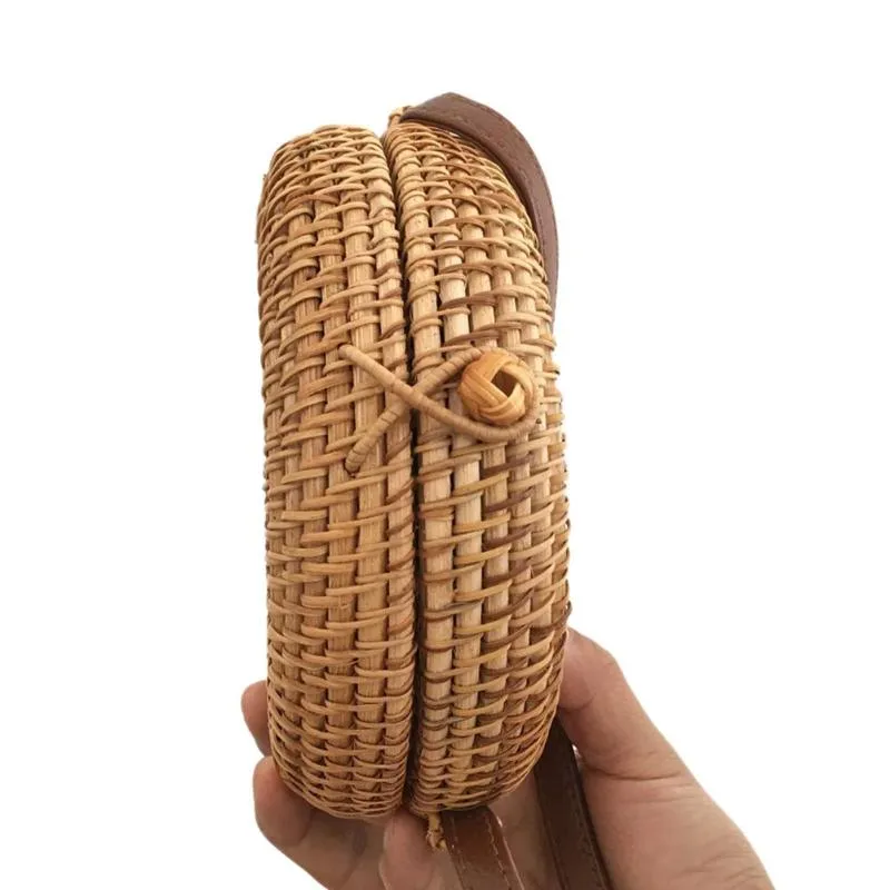 Small Outlined Flap Round Straw Rattan Bag