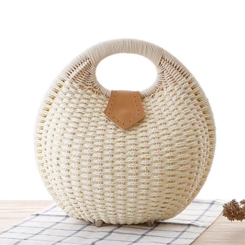 Snail Beach Straw Tote Bag with Rattan Wrapped Handle