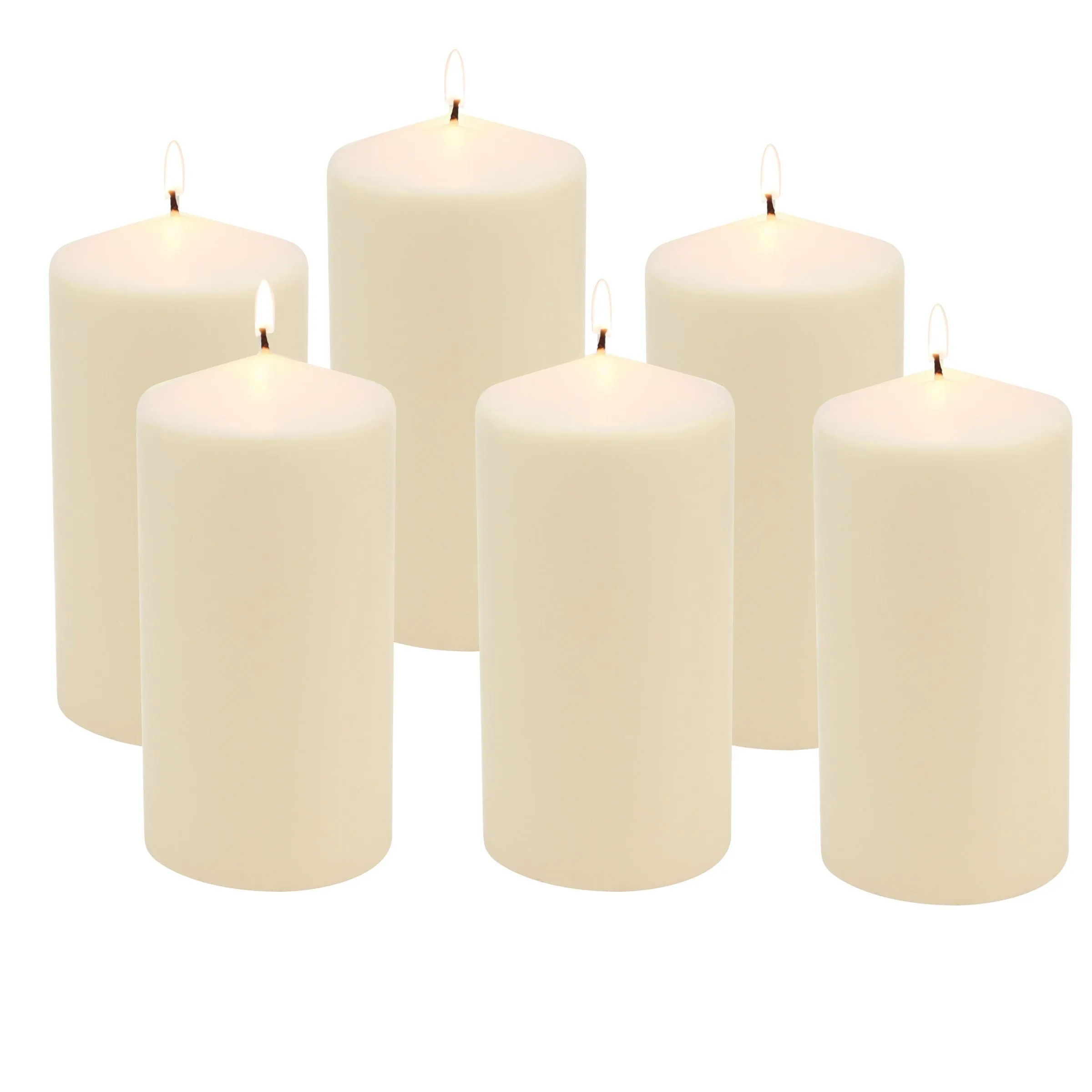 Tall 3 x 6 Inch Unscented Ivory Pillar Candle Set, Set of 6 (WS)