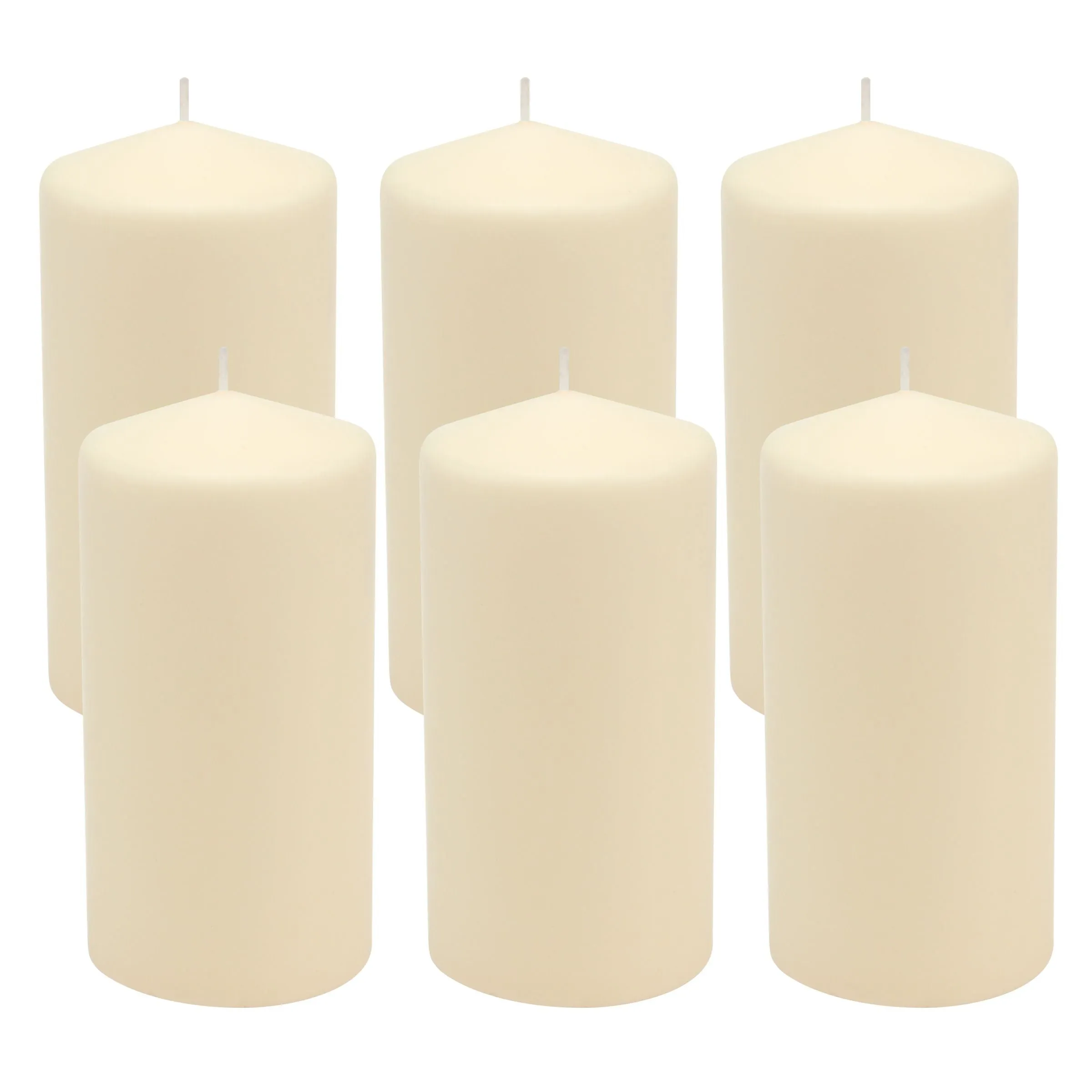 Tall 3 x 6 Inch Unscented Ivory Pillar Candle Set, Set of 6 (WS)