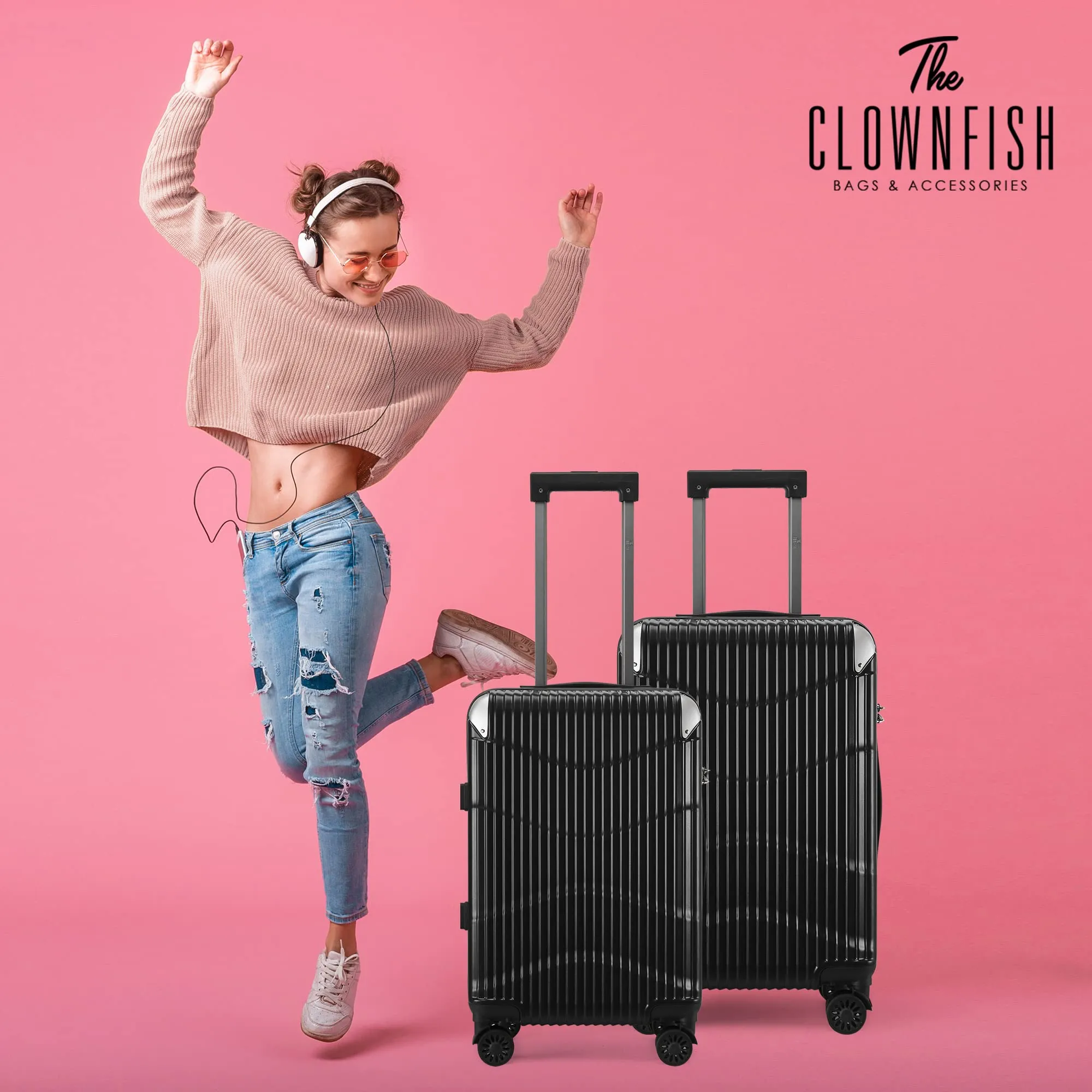 THE CLOWNFISH Ballard Series Luggage ABS & Polycarbonate Exterior Suitcase Eight Wheel Trolley Bag with TSA Lock- White (Medium size, 65 cm-26 inch)