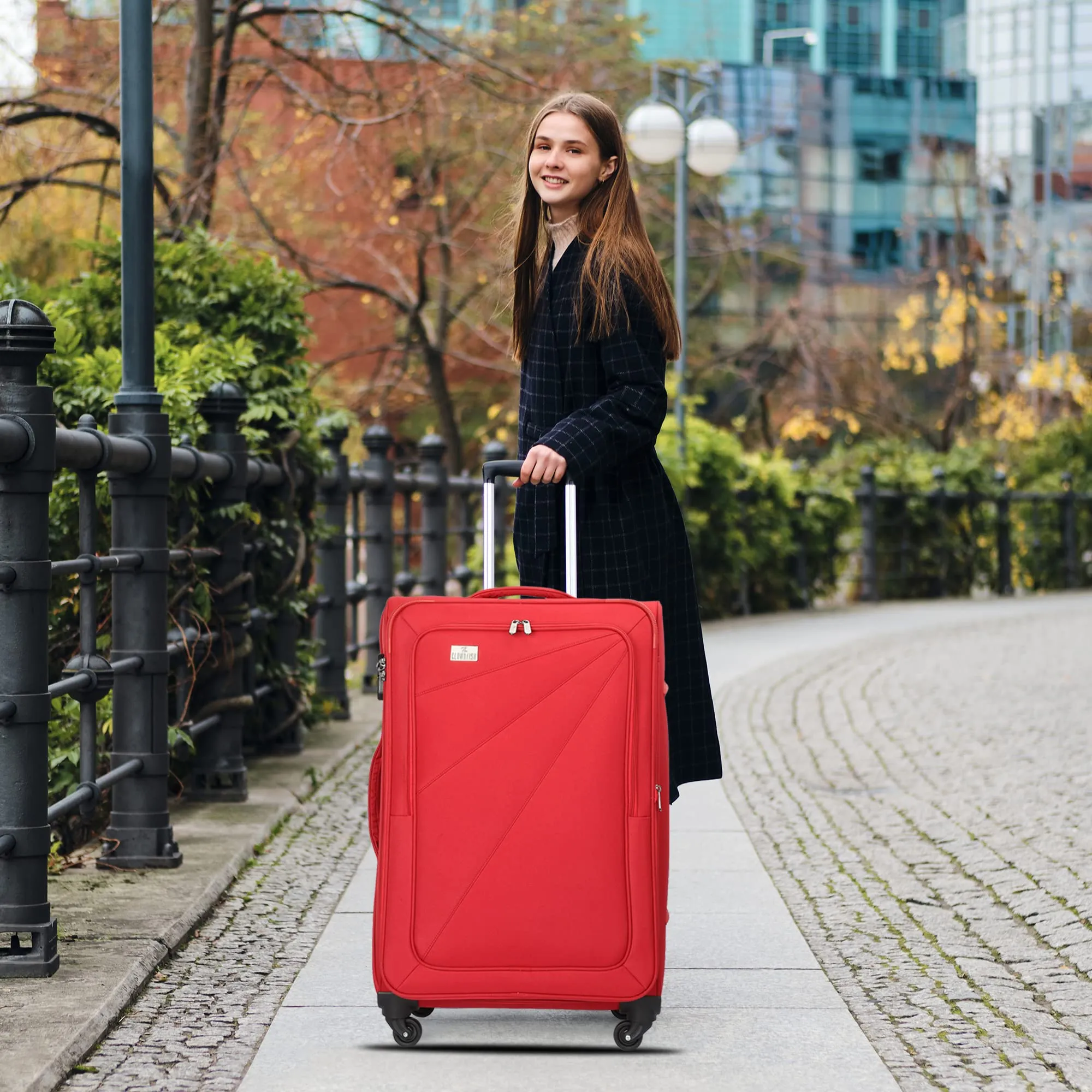 THE CLOWNFISH Farren Luggage Polyester Softcase Suitcase Four Wheel Trolley Bag- Red (Small Size- 56 cm)