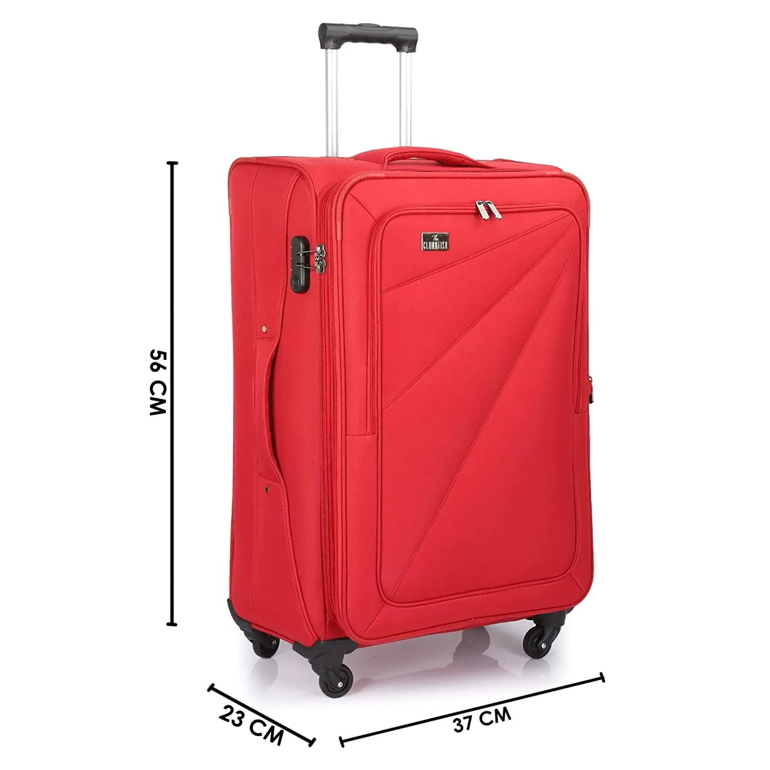 THE CLOWNFISH Farren Luggage Polyester Softcase Suitcase Four Wheel Trolley Bag- Red (Small Size- 56 cm)