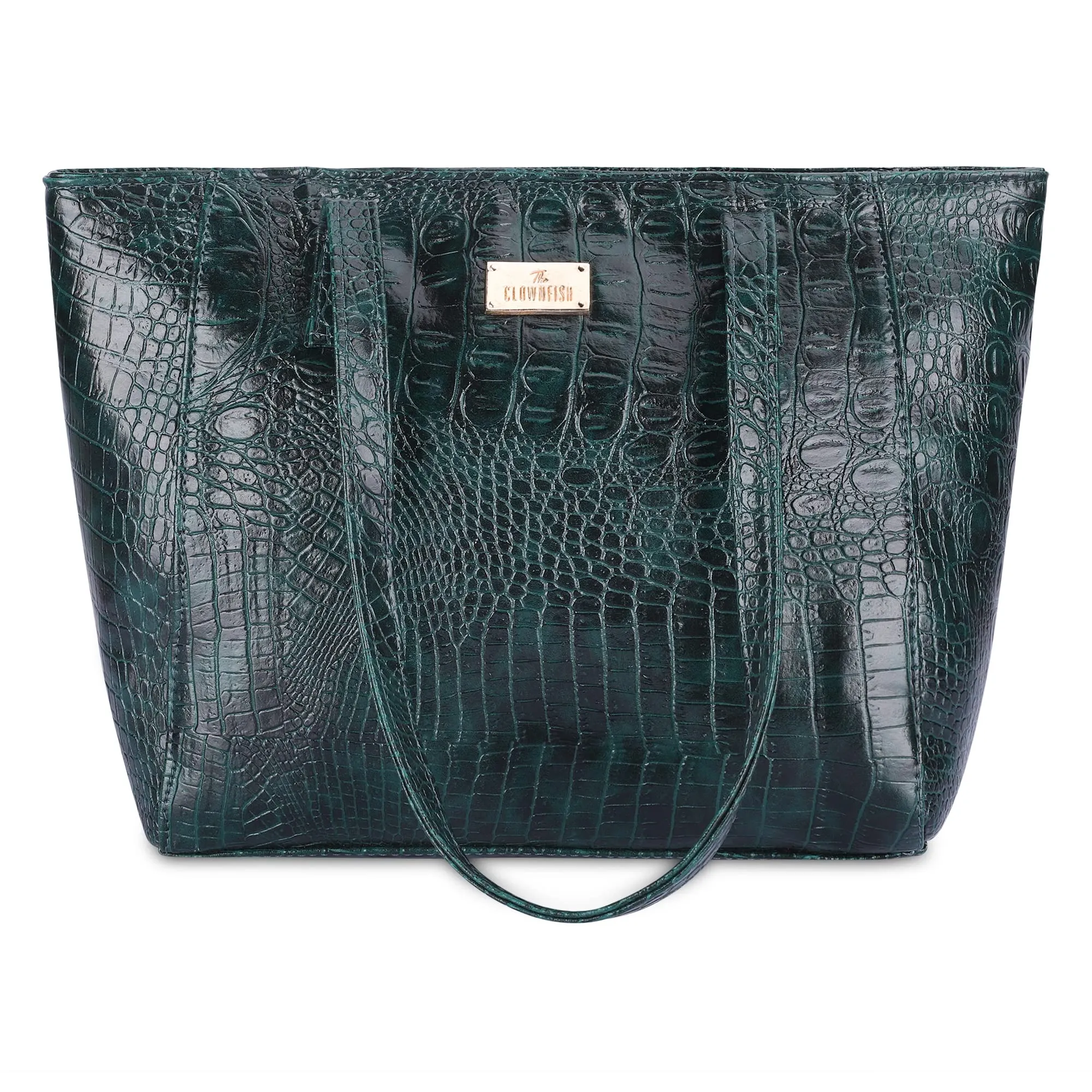 THE CLOWNFISH Valentine Faux Leather Handbag for Women Office Bag Ladies Shoulder Bag Tote for Women College Girls (Dark Green-Crocodile Texture)