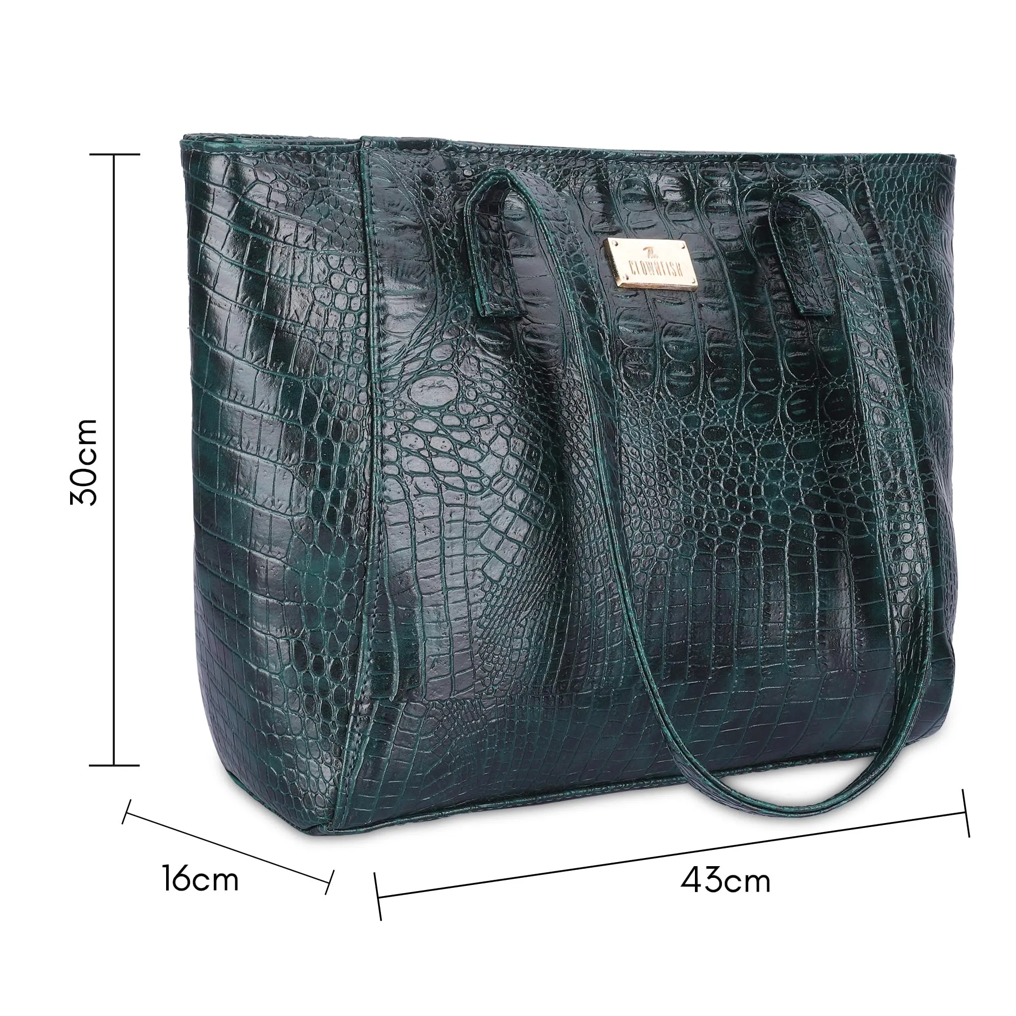 THE CLOWNFISH Valentine Faux Leather Handbag for Women Office Bag Ladies Shoulder Bag Tote for Women College Girls (Dark Green-Crocodile Texture)