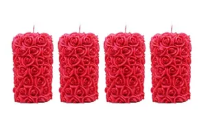 The Decor Affair Immerse Yourself in The Alluring Symphony of Fragrance and Artistry with This Set of 4 Rose-Inspired Designer Pillar Scented Candles.