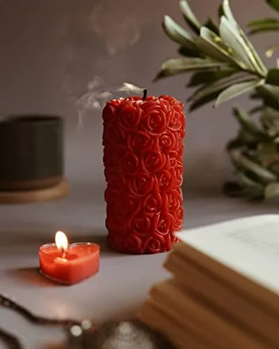 The Decor Affair Immerse Yourself in The Alluring Symphony of Fragrance and Artistry with This Set of 4 Rose-Inspired Designer Pillar Scented Candles.