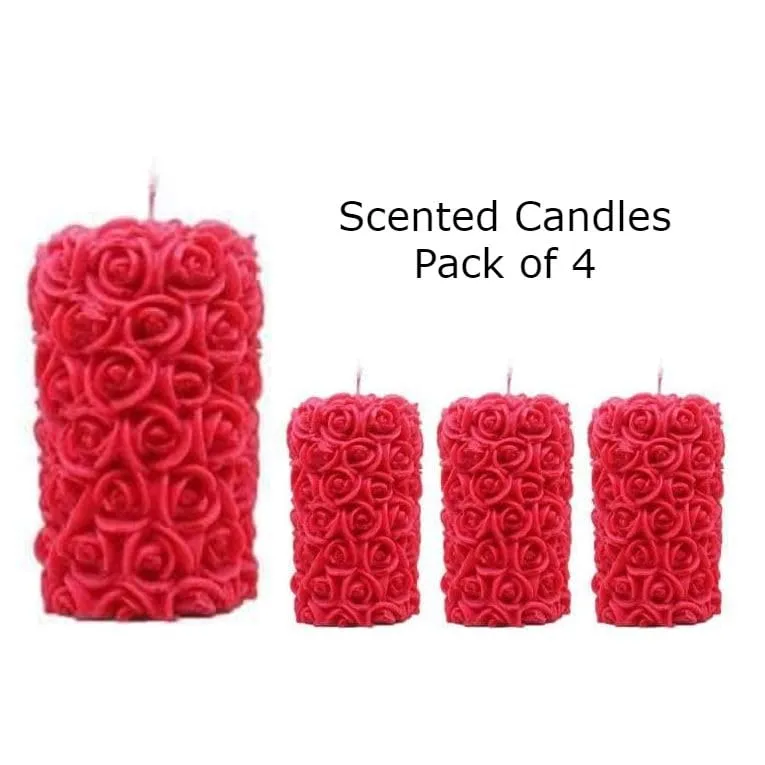 The Decor Affair Journey of Scented Serenity with This Set of 4 Unique and Long-Lasting Rose Designer Pillar Scented Candles.