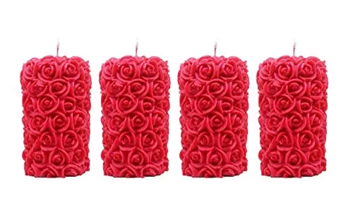 The Decor Affair Journey of Scented Serenity with This Set of 4 Unique and Long-Lasting Rose Designer Pillar Scented Candles.