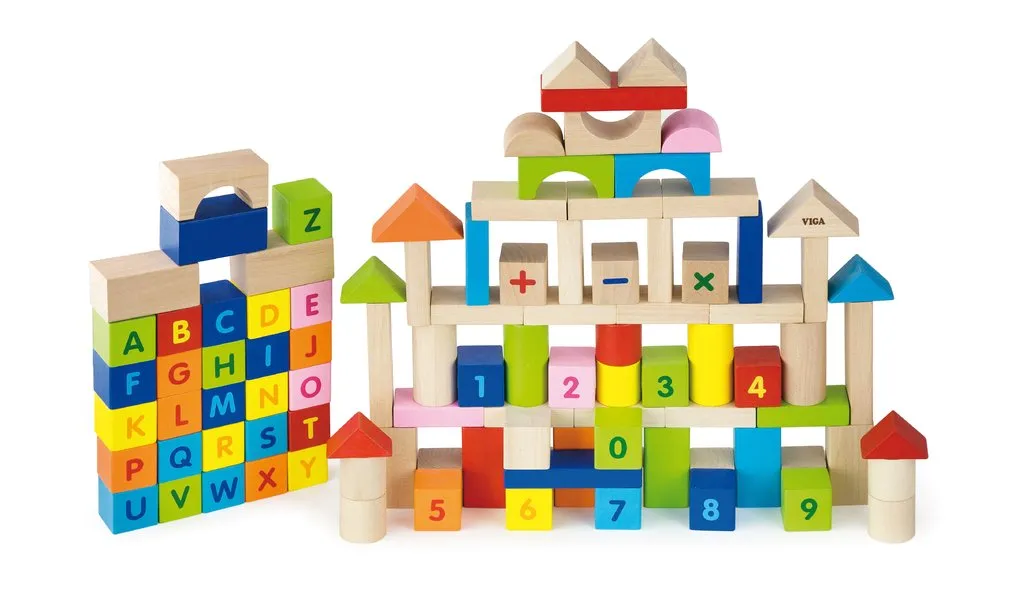 Wooden Block Set: Alphabet & Numbers 100pc