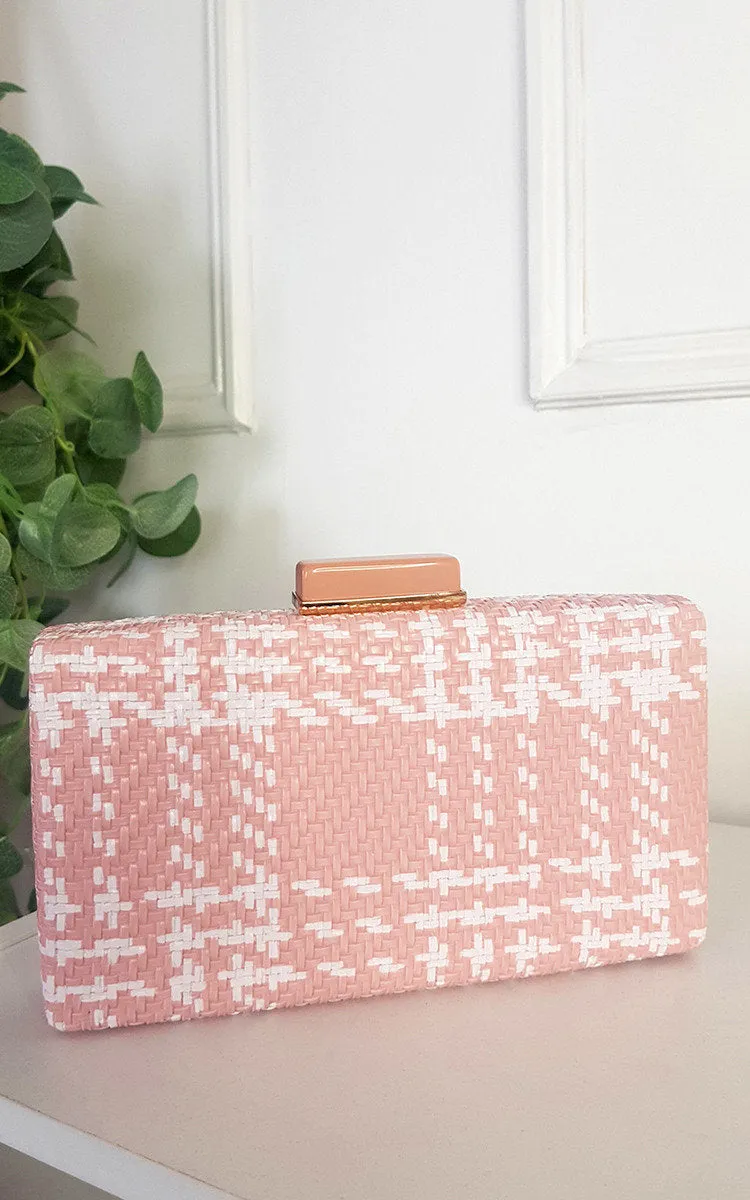 Woven Box Clutch with Long Strap Detail