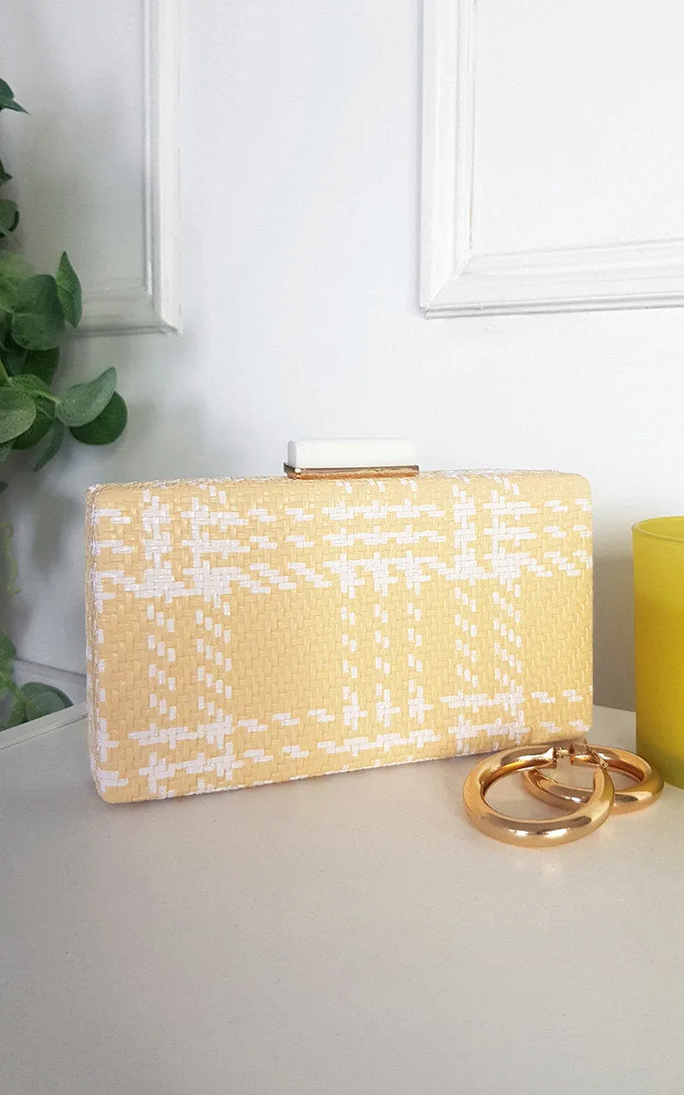 Woven Box Clutch with Long Strap Detail