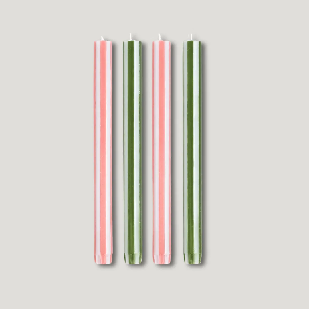 YOD & CO Stripe Dinner Candle Set - Pink / Green