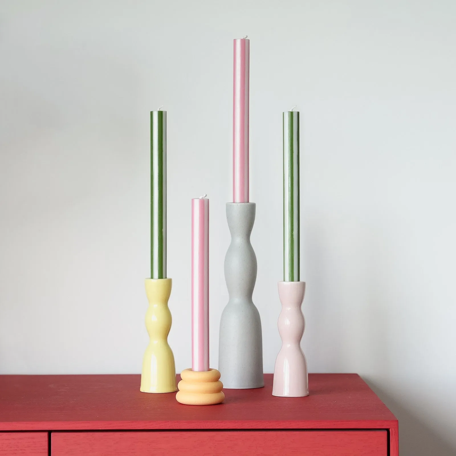 YOD & CO Stripe Dinner Candle Set - Pink / Green